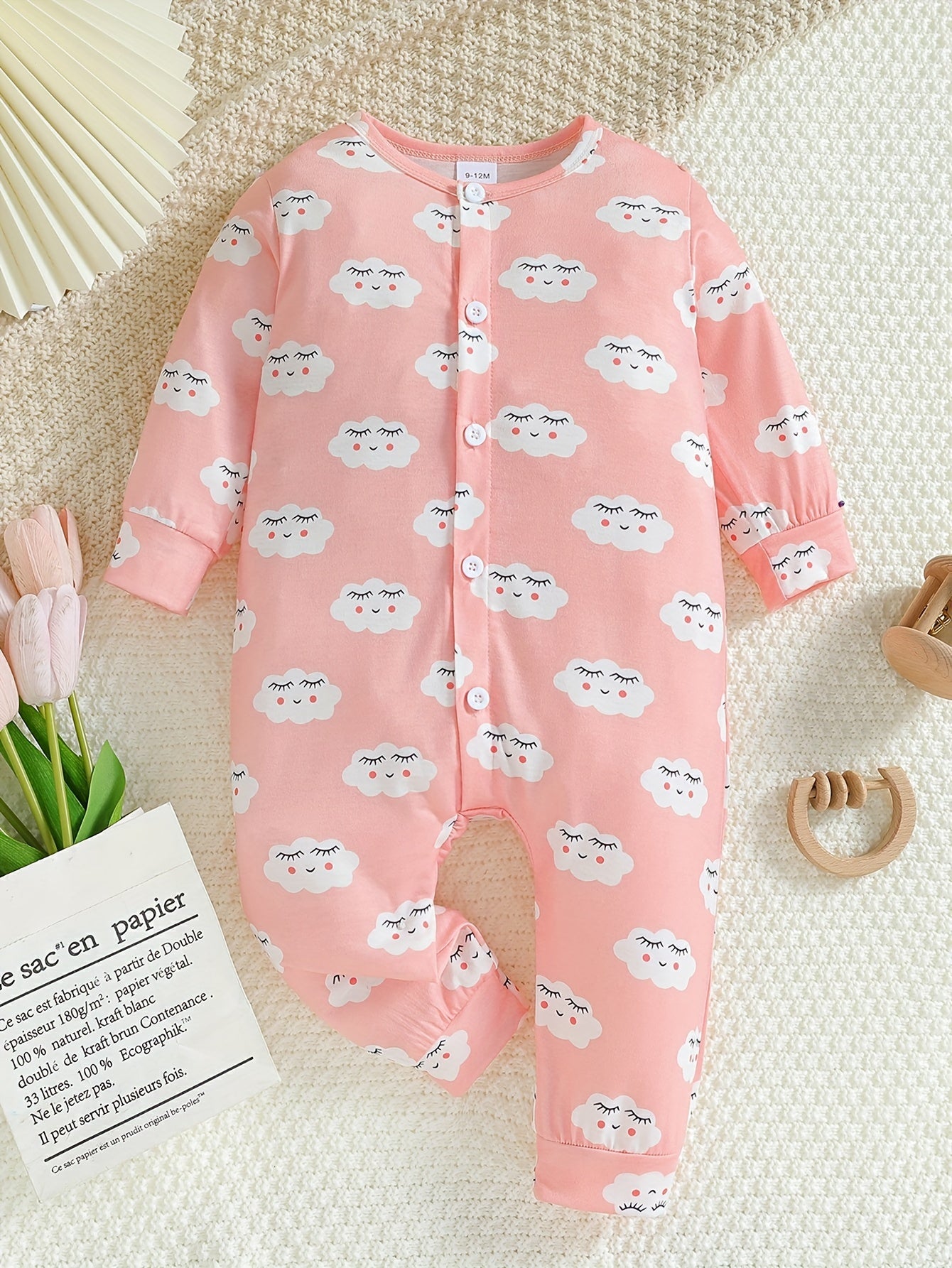2pcs Baby Girls Clouds Print Bodysuit Set