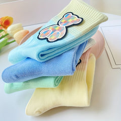 2 Pairs Bear Pattern & Ombre Mid Tube Socks Women's Stockings