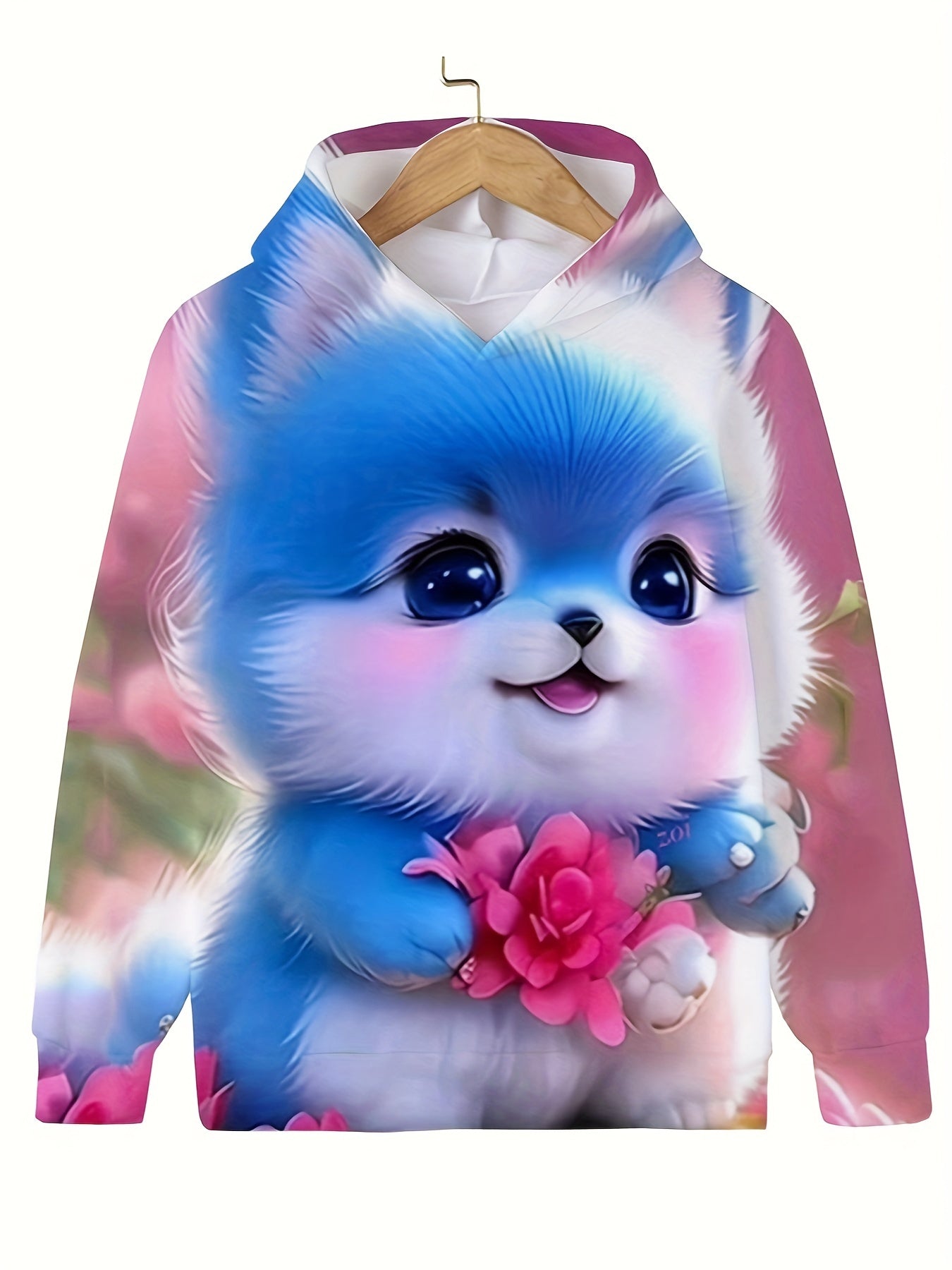 Cartoon Kitten Long Sleeve Hoodie for Girls