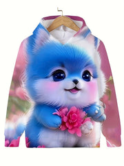 Cartoon Kitten Long Sleeve Hoodie for Girls