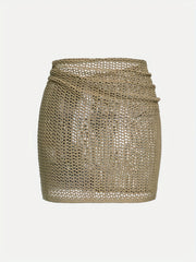 Hollow Tie Front Knitted Skirt for Summer Beach Wear