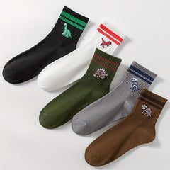 Dinosaur Print Striped Socks Women's Stockings