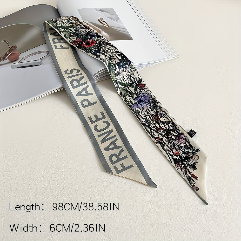 Flower Print Skinny Scarf Neckerchief Hair Ribbon Twilly Scarf