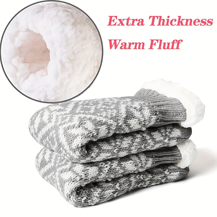 Snowflake Print Plush Socks Mid Tube Women's Stockings