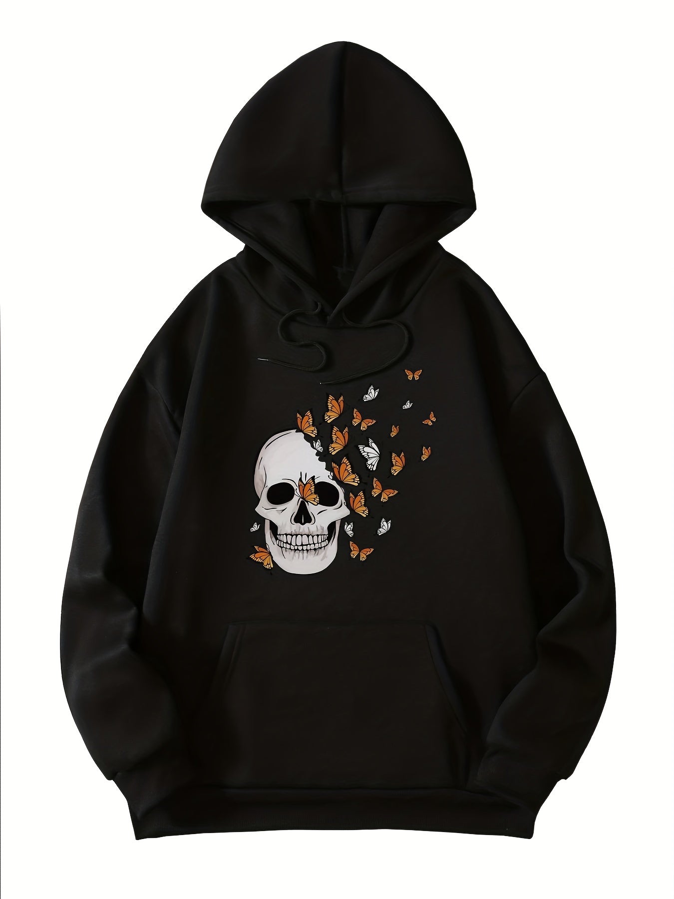 Halloween Skull Print Hooded Sweatshirt Women's Warm Sporty Top