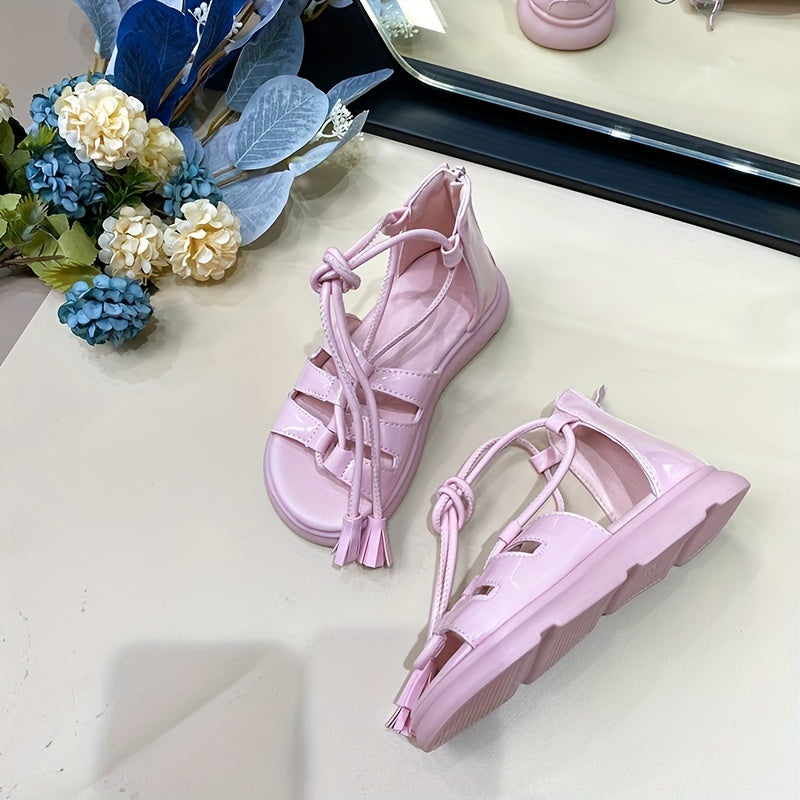 Kids Lace up Flat Sandals Girls Open Toe Non slip Zipper Sandals