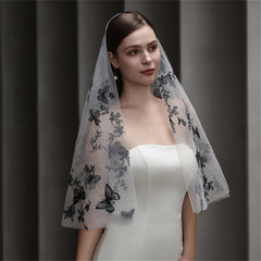 Gothic Butterfly Bridal Veil Floral Tulle Wedding Hair Accessory