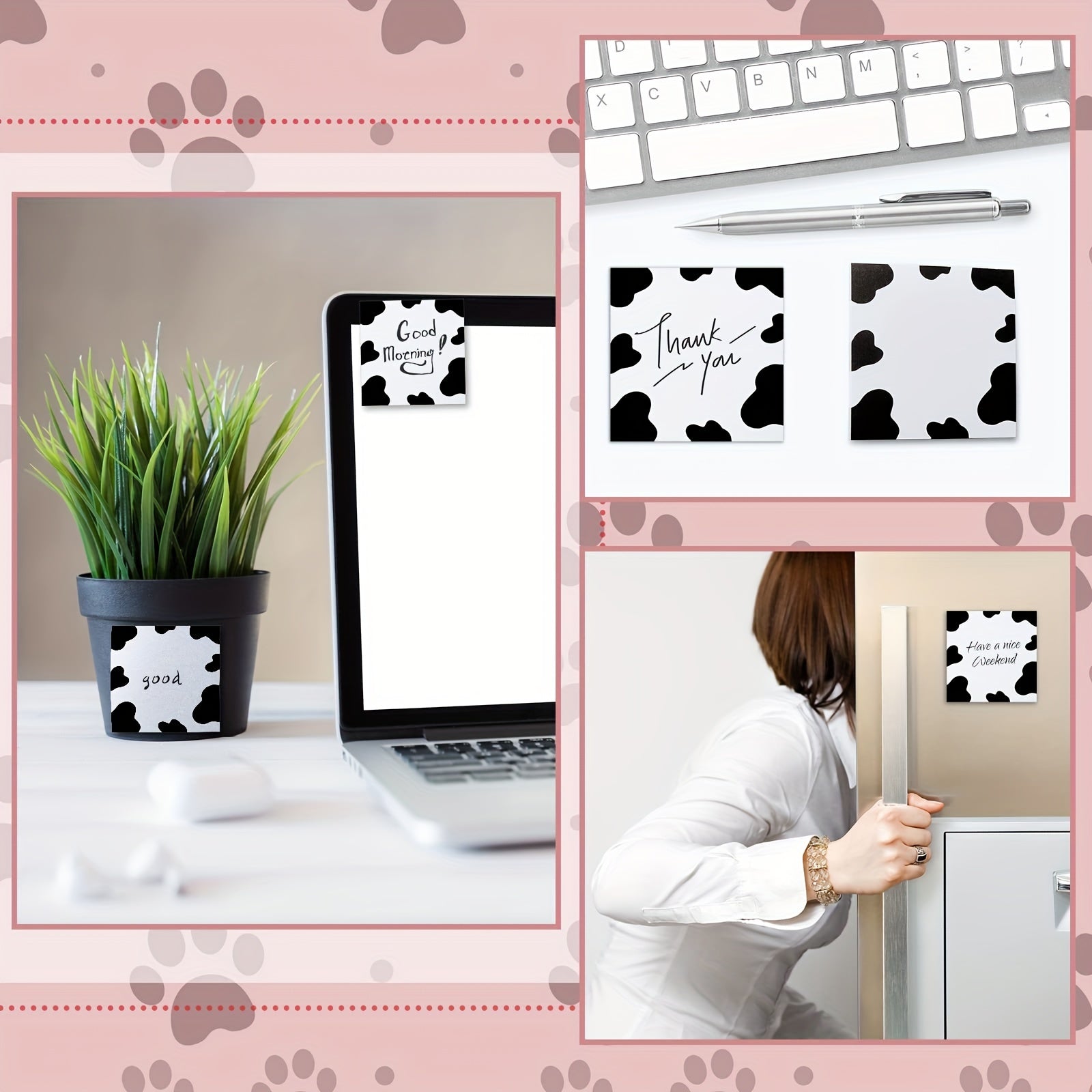 2 Packs Cow Print Sticky Note Pads Self-Adhesive Memo Pads for School