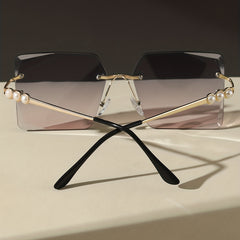 Oversized Rimless Sunglasses Summer Gradient Faux Pearl UV400 Sunnies