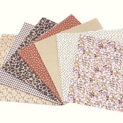 7pcs Coffee Floral Cotton Fabric Quilting Patchwork Fat Quarter Bundles