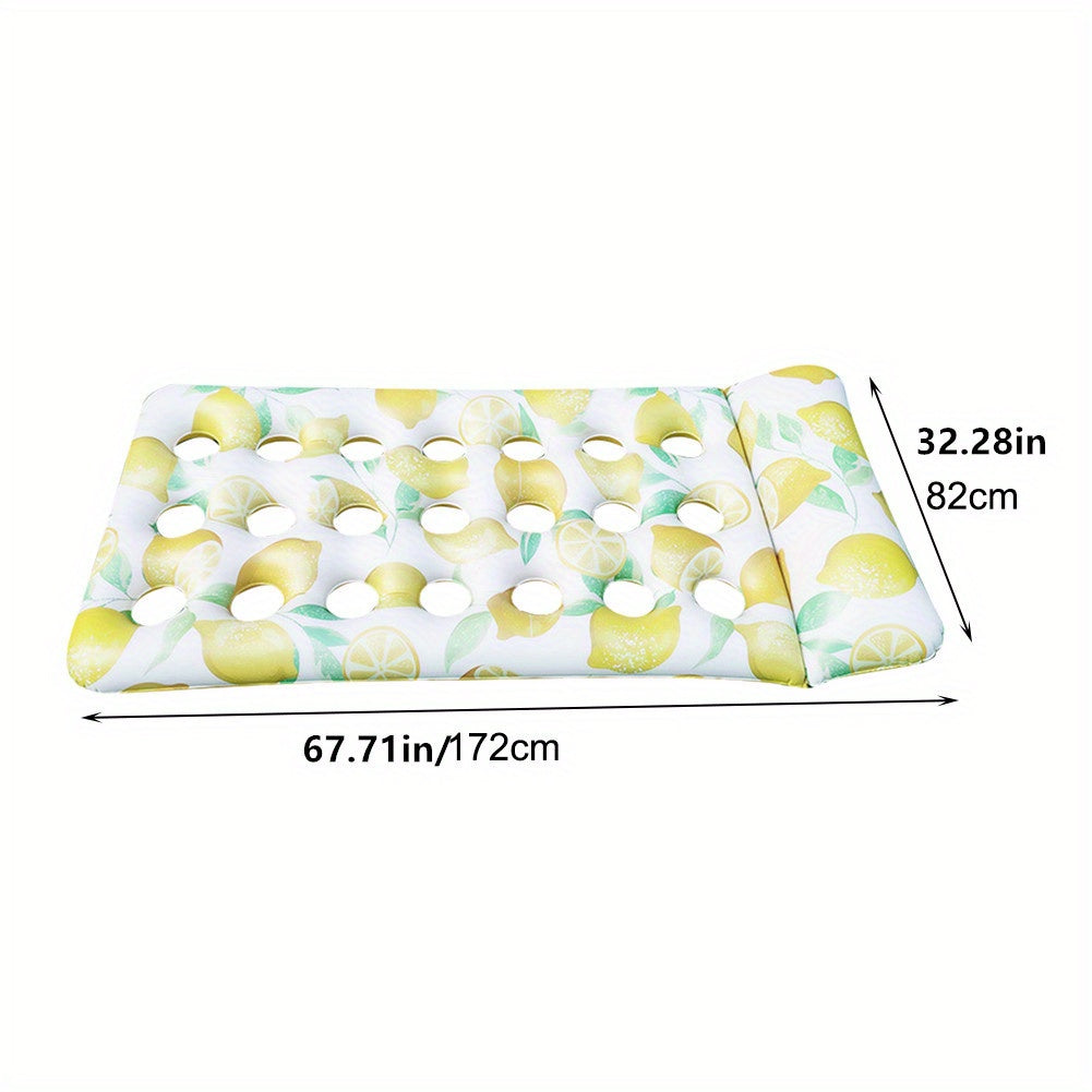 Lemon Print Inflatable Pool Lounger with Headrest