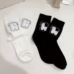 3 Pairs Alpaca Print Socks Comfy Mid Tube Women's Stockings