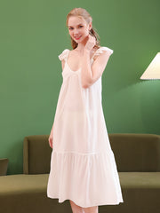 Solid Lounge Dress V Neck Backless Princess Sleepwear