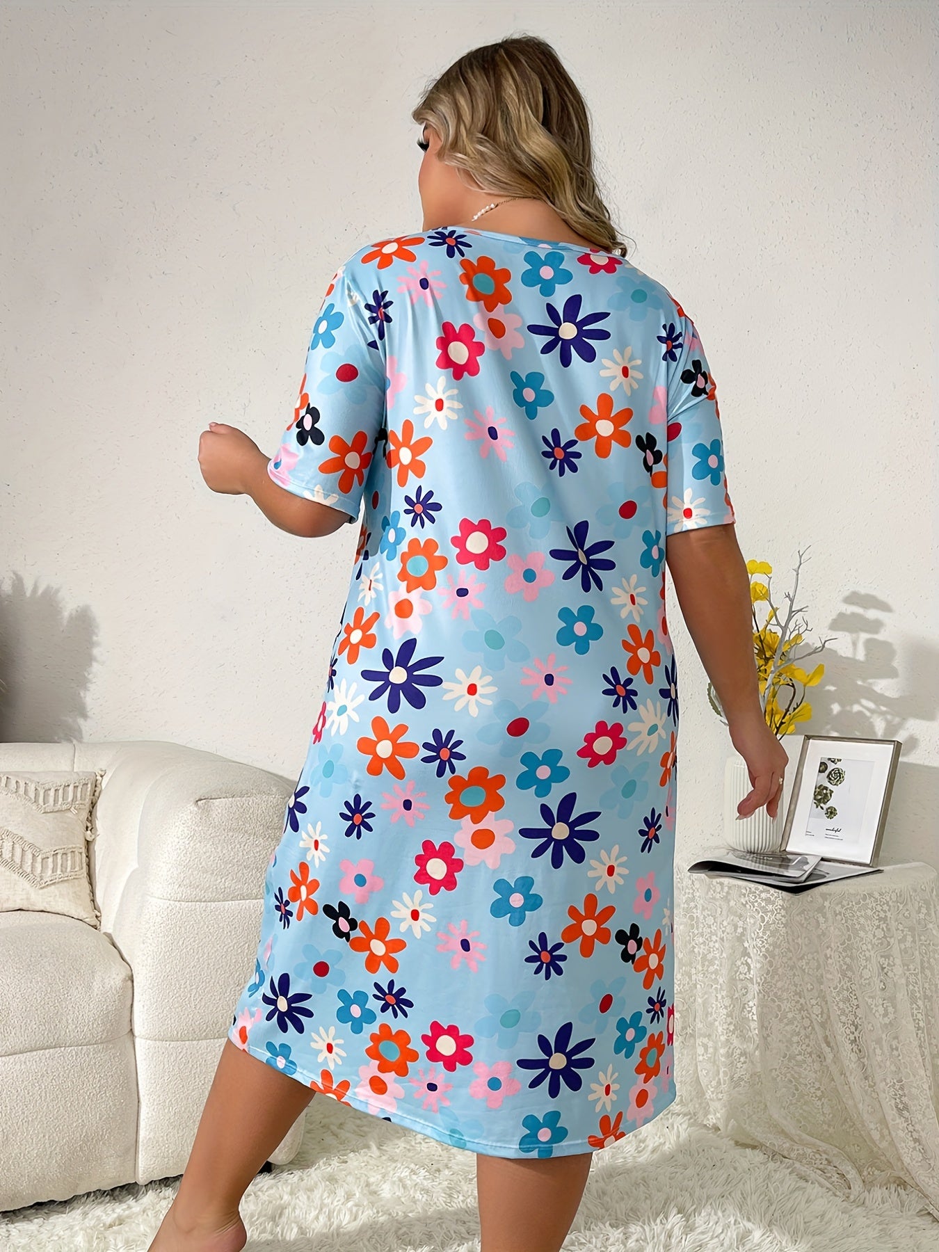 Nightdress Women's Floral Print Short Sleeve Sleep Dress