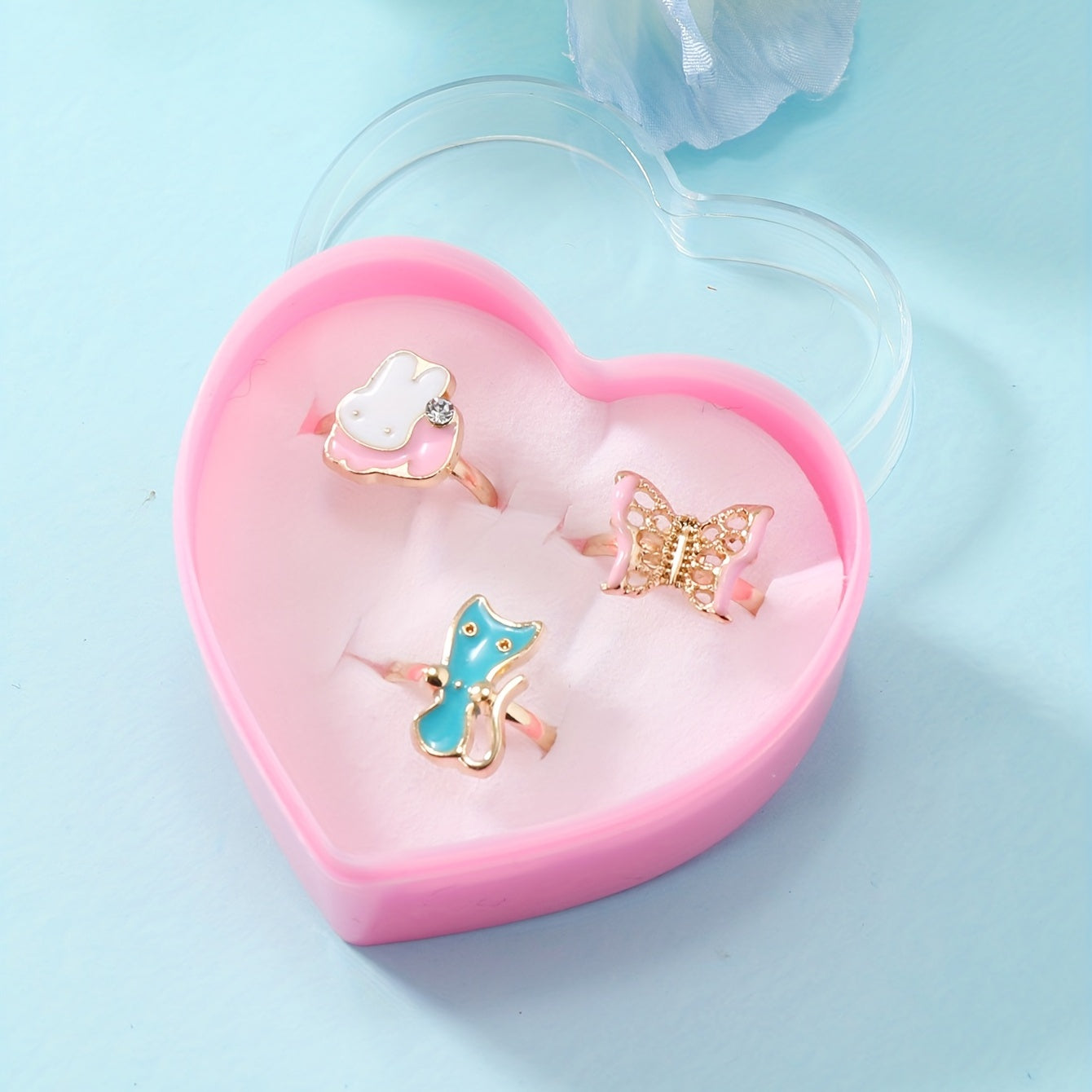3pcs Girls Alloy Cartoon Rabbit Butterfly Cat Rings for Kids Accessories
