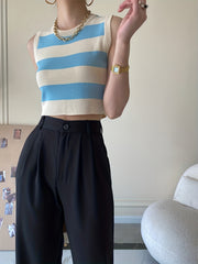 Striped Knitted Crop Tank Top Y2K Sleeveless Tank Top For Summer