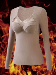 Mesh Stitching Thermal Long Sleeve Top Women's Lingerie