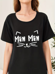 Letter Print Nightdress Crew Neck Short Sleeve Sleep Dress Women's Sleepwear
