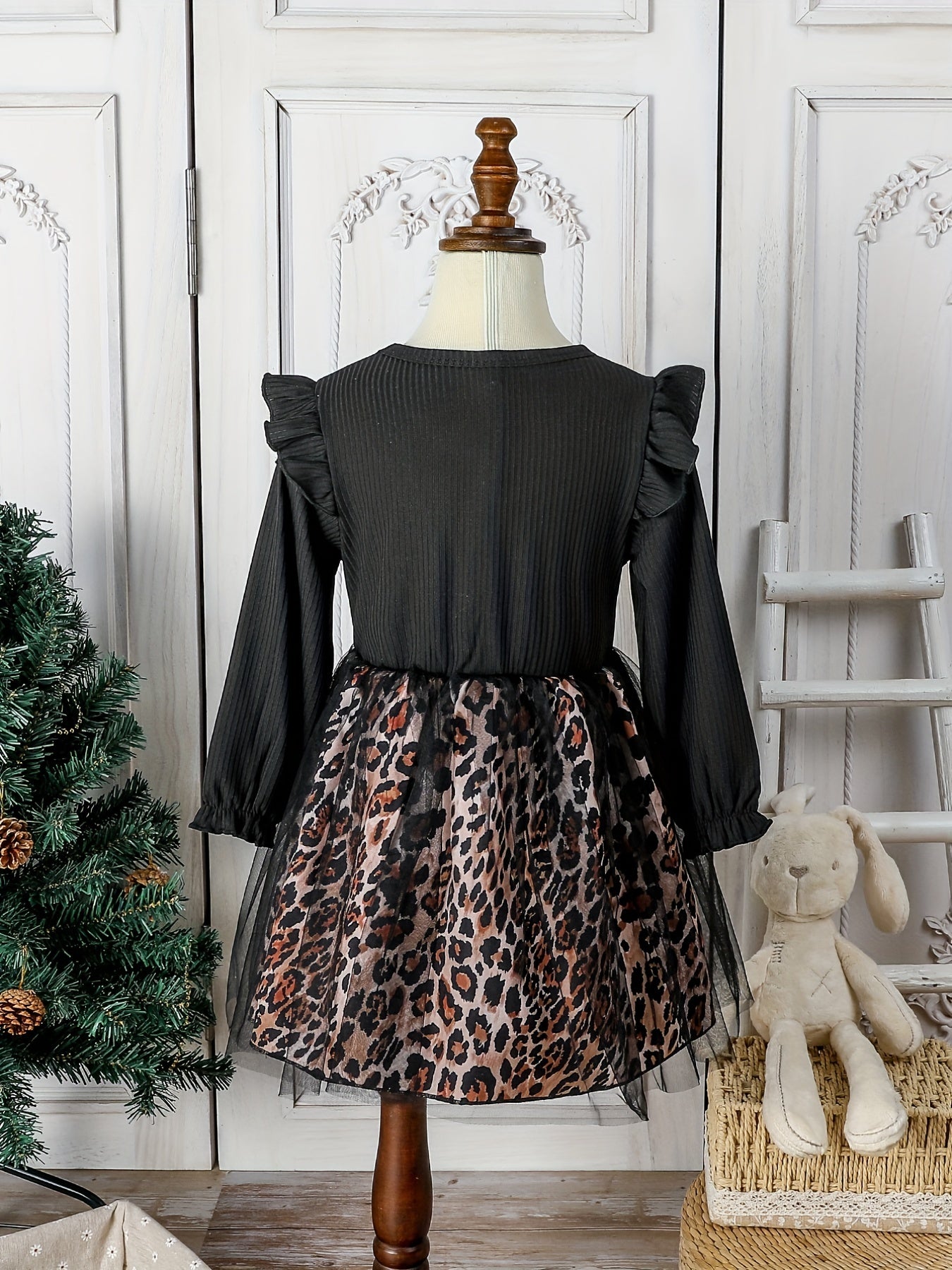 Girls Leopard Print Bow Front Dress