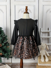 Girls Leopard Print Bow Front Dress