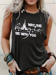 Castle & Letter Print Tank Top Women's Clothing