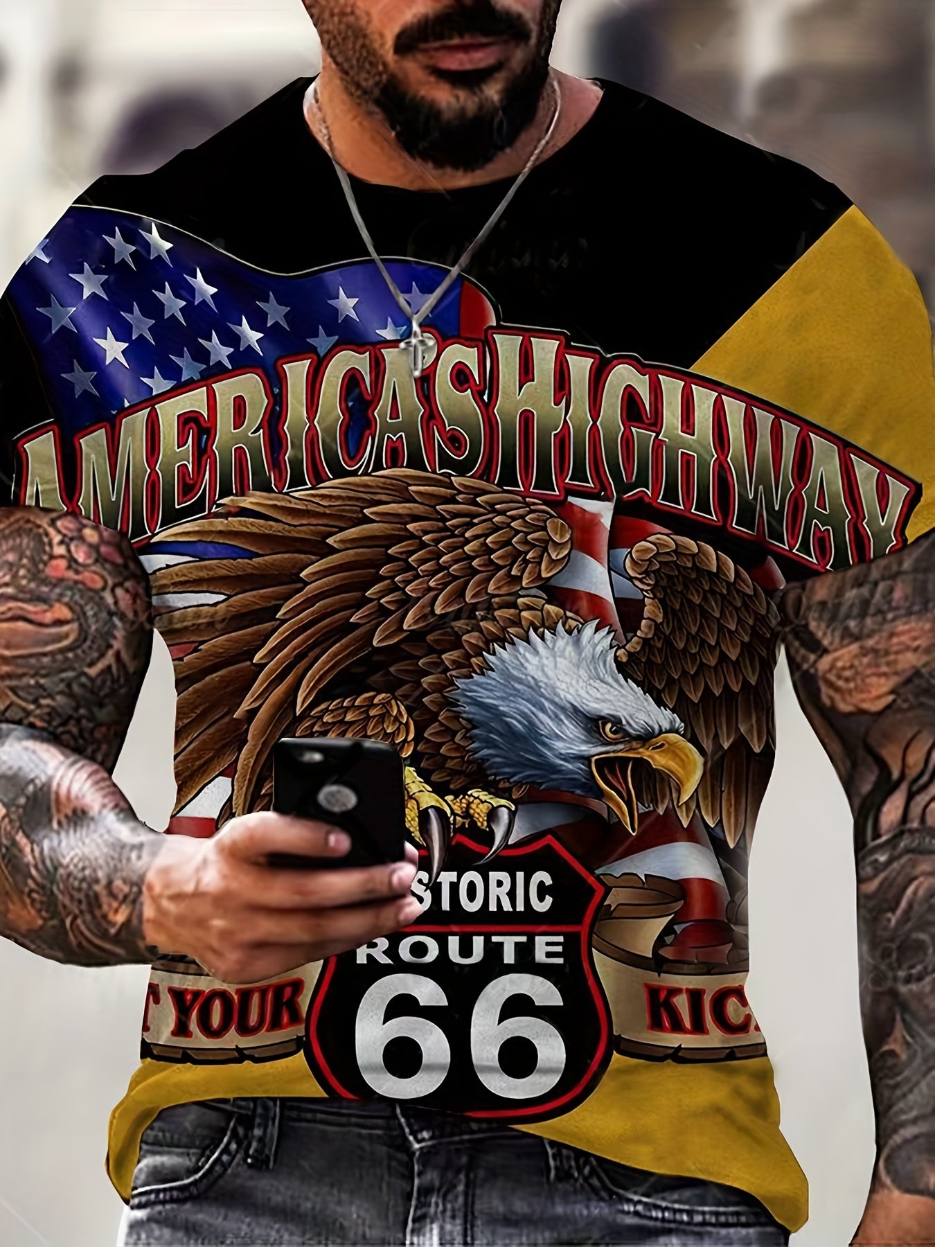 Men's American Flag Print Short Sleeve Tee