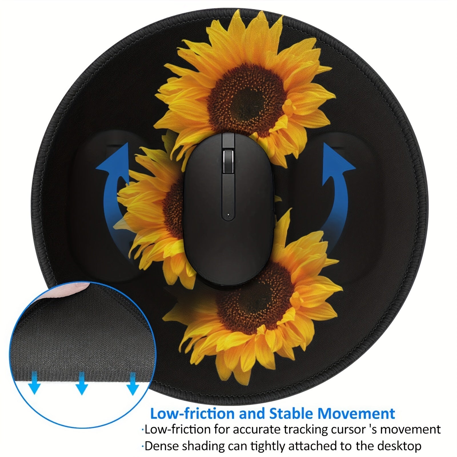 Sunflower Soft Mini Mouse Round Mouse Mat Non Slip Base Waterproof Mouse Pad