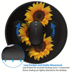 Sunflower Soft Mini Mouse Round Mouse Mat Non Slip Base Waterproof Mouse Pad