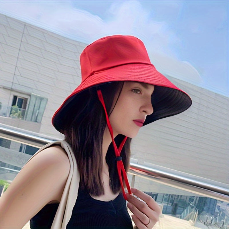 Wide Brim Sun Hat Solid UV Protection Bucket Hat Casual Travel Beach Hats