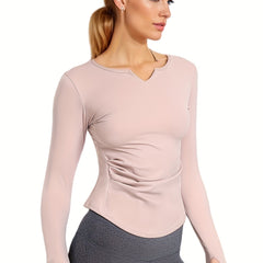 Solid V-Neck Long Sleeve Yoga Top