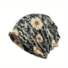 Flower Print Camouflage Slouchy Beanie Chemo Cap Lightweight Skullies