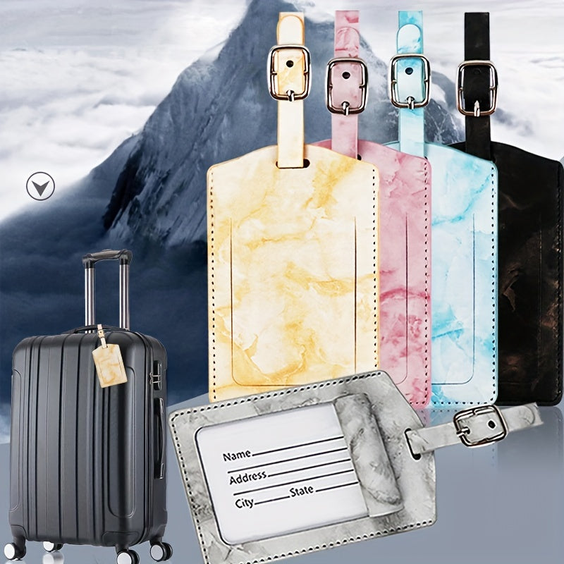 Marble Pattern Luggage Tag Lightweight PU Leather Travel Accessories