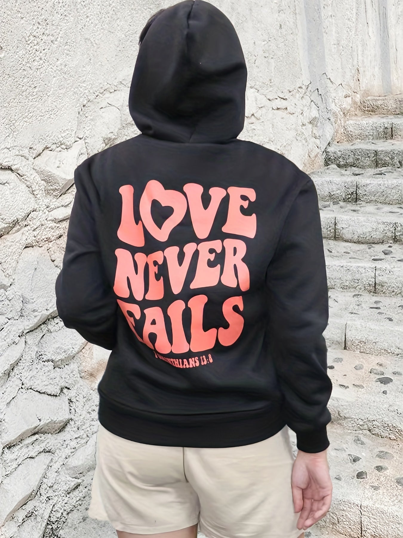 Love Never Falls Hoodie, Drawstring Sweatshirt