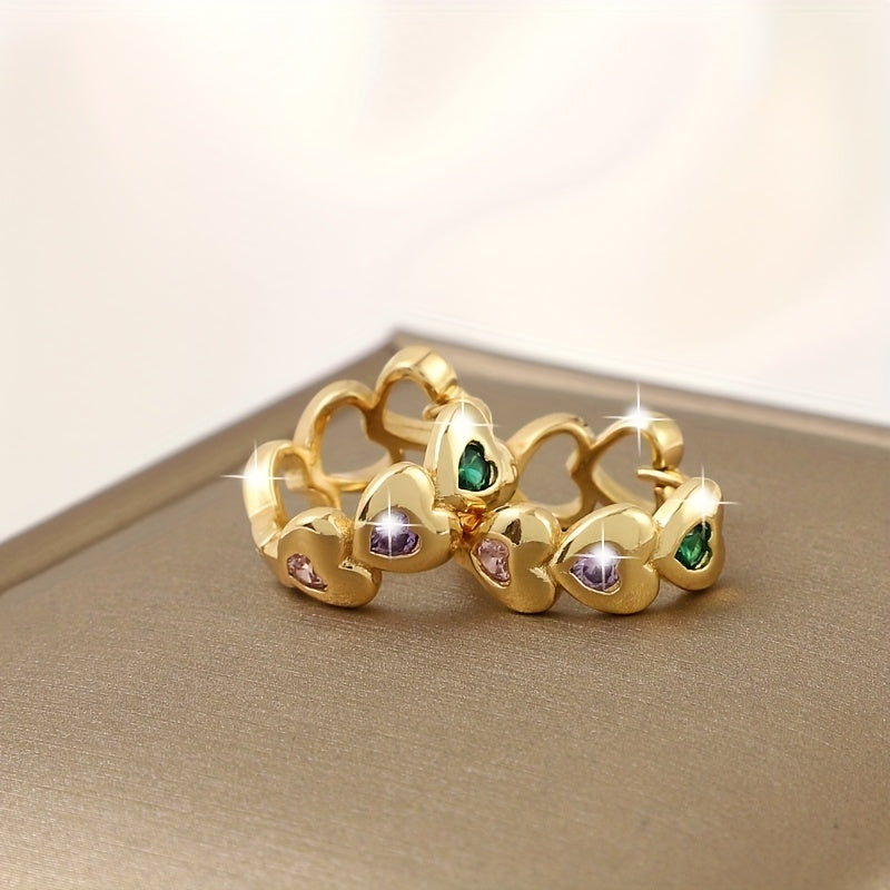 Heart-shaped Rhinestone Chain Earrings for Girls