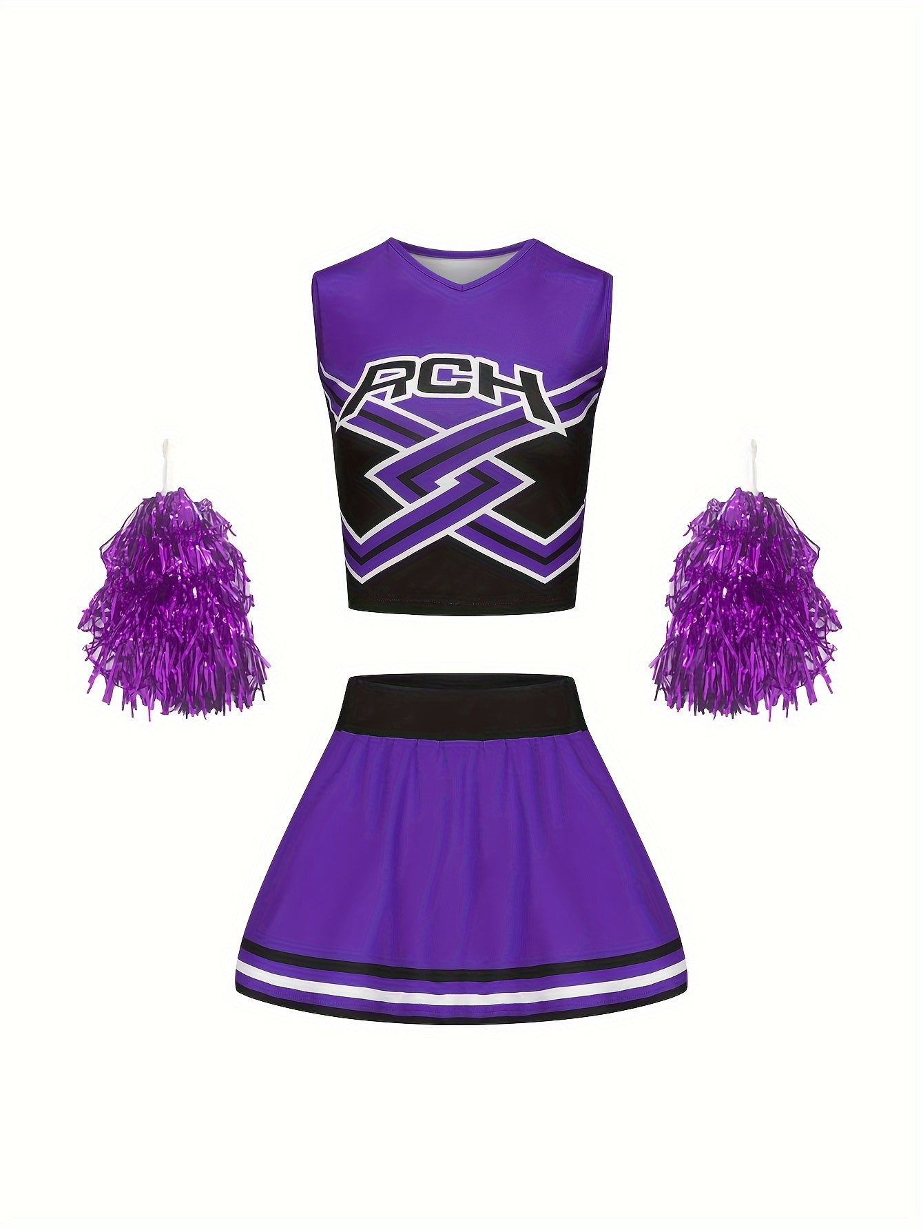 Girls Cheerleading Outfit with Poms for Sports Party Performance