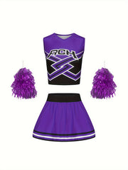 Girls Cheerleading Outfit with Poms for Sports Party Performance