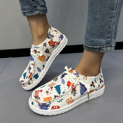Women's Christmas Pattern Sneakers Lace-up Non-slip Outdoor Flats