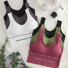 6pcs Letter Print Sports Bras, Breathable Running Workout Bra