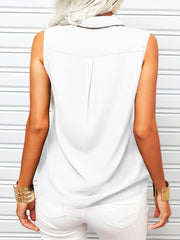 Button Front Tank Top Sleeveless Casual Turn Down Collar