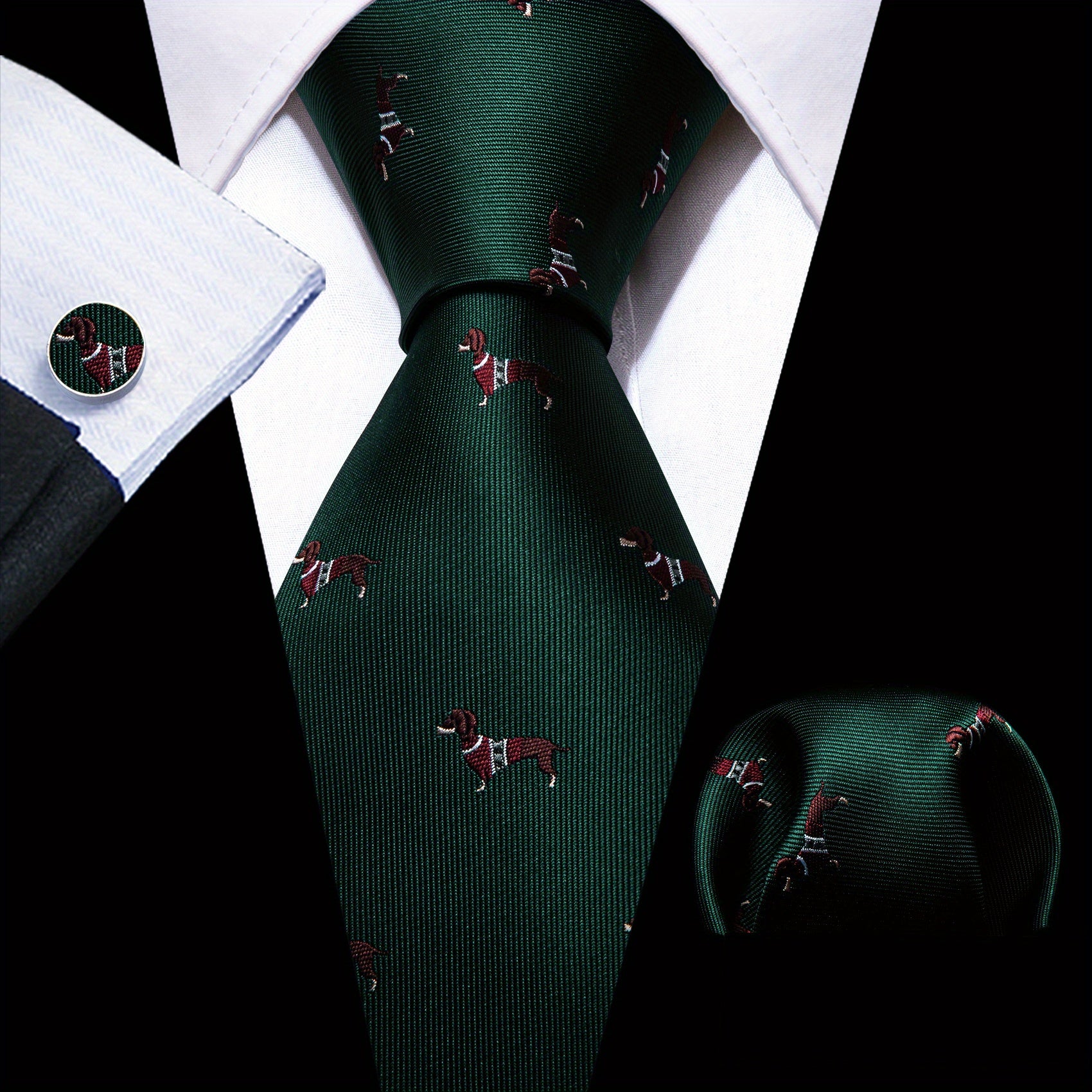 Barry Wang Giraffe Cartoon Pattern Necktie Silk Ties Set