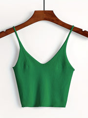 Ribbed Crop Cami Top Backless Slim Spaghetti Strap Crop Top