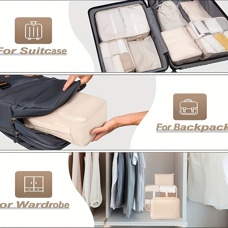 7pcs Portable Travel Bag Set Zipper Packing for Luggage Underwear Shoes Makeup