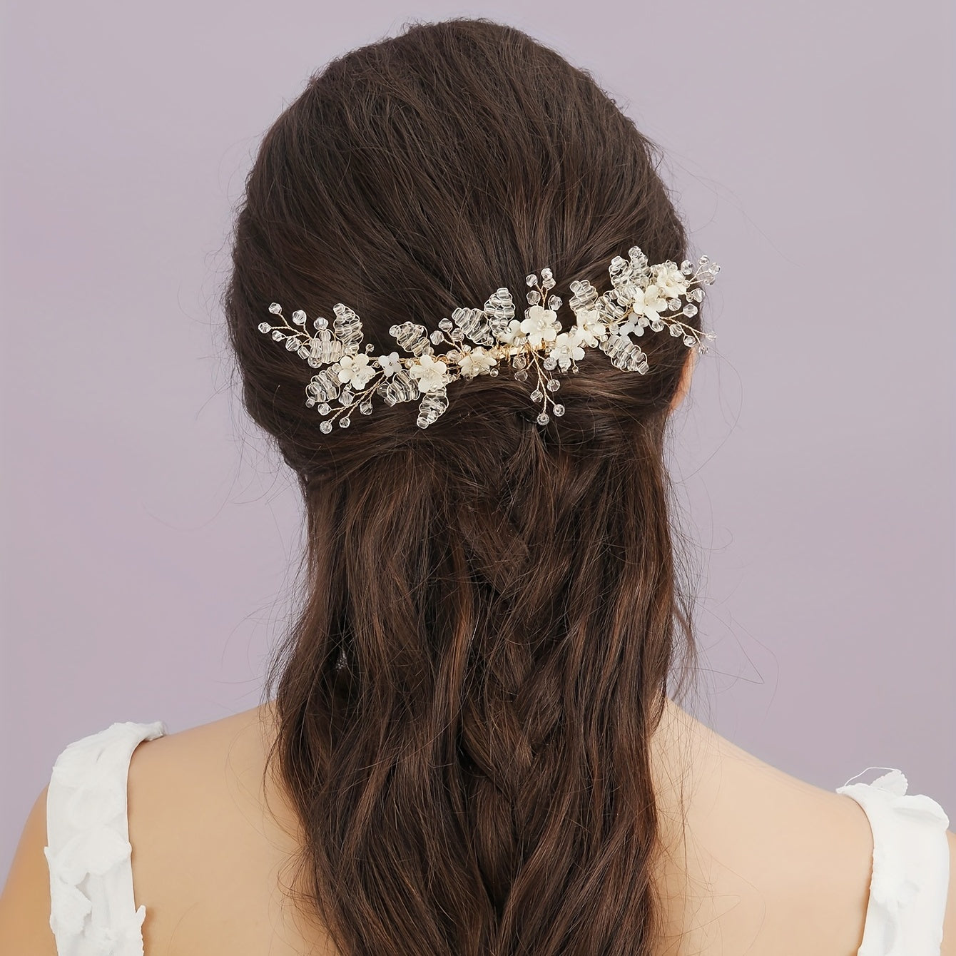 Golden Hair Comb Bridal Wedding Hair Accessories Floral Rhinestones
