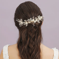 Golden Hair Comb Bridal Wedding Hair Accessories Floral Rhinestones
