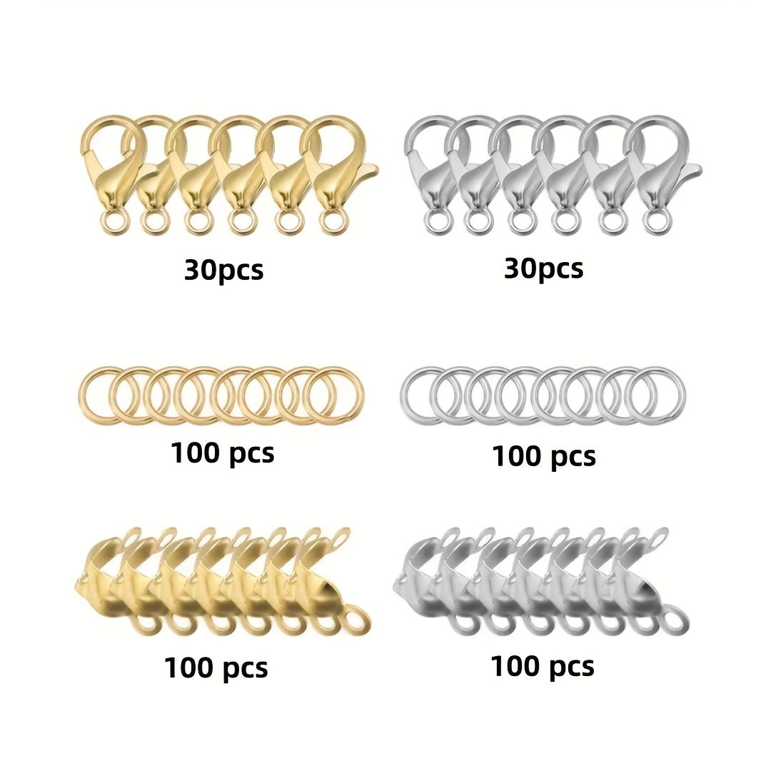 460pcs Jewelry Making Kit Lobster Clasp Jump Rings Crimps Beads Box Supplies