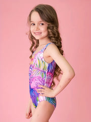 Flamingo Print Toddler Girl's Tankini Swimsuit