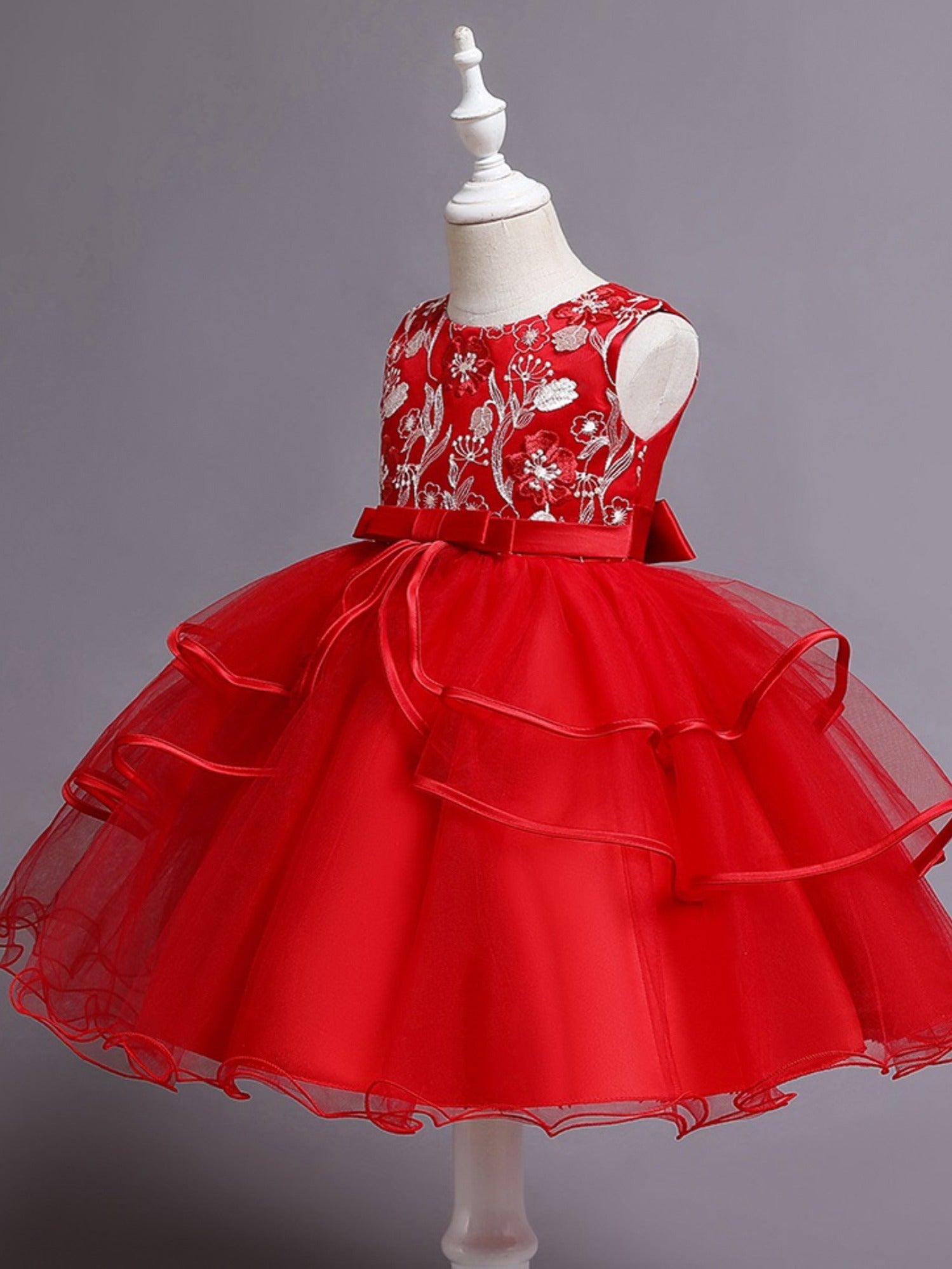 Girls Sleeveless Flower Embroidery Mesh Princess Dress