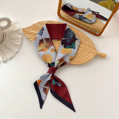 Ginkgo Leaf Print Skinny Scarf Long Neckerchief Hair Ribbon Accessories