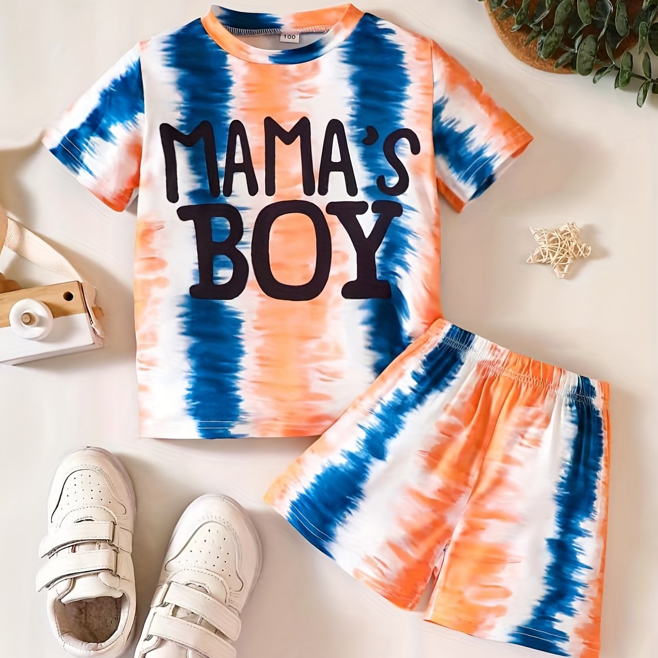 Tie Dye Mama's Boy Tee & Shorts Set for Boys