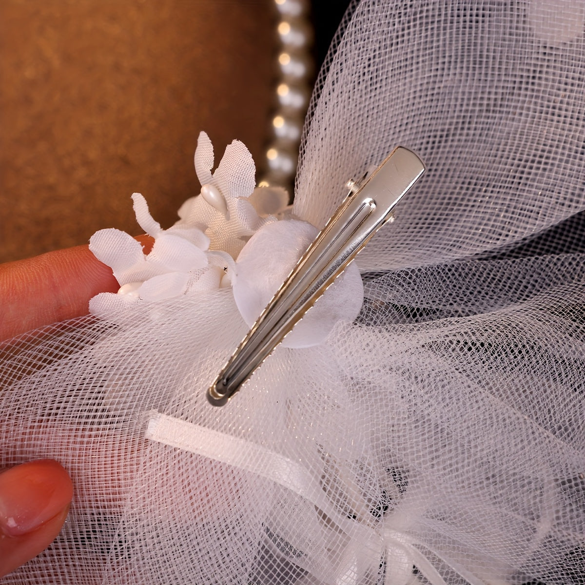 Bowknot Bridal Veil with Floral Accents Soft Tulle Wedding Hair Accessory